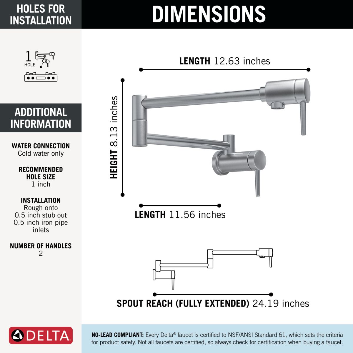 DELTA Other Contemporary Wall Mount Pot Filler — Arctic Stainless