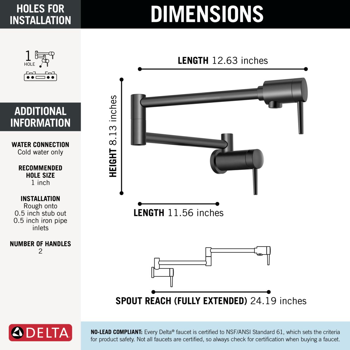 DELTA Other Contemporary Wall Mount Pot Filler — Matte Black