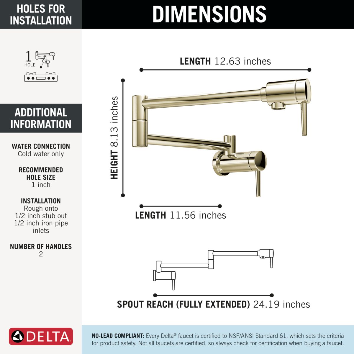 DELTA Other Contemporary Wall Mount Pot Filler — Polished Nickel