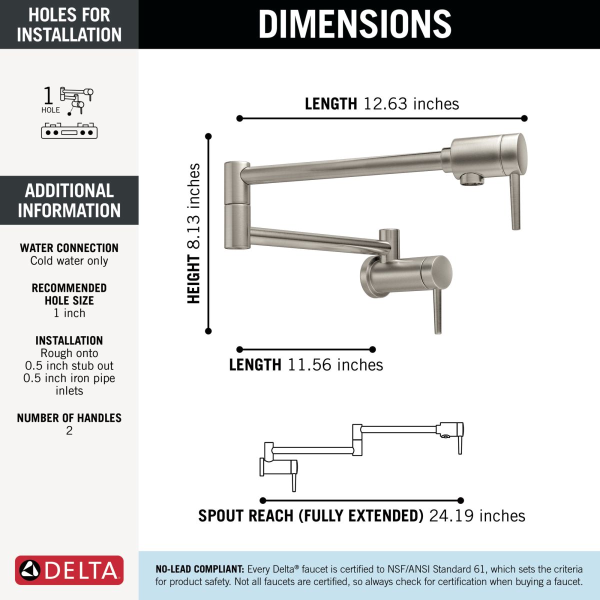 DELTA Other Contemporary Wall Mount Pot Filler — Stainless