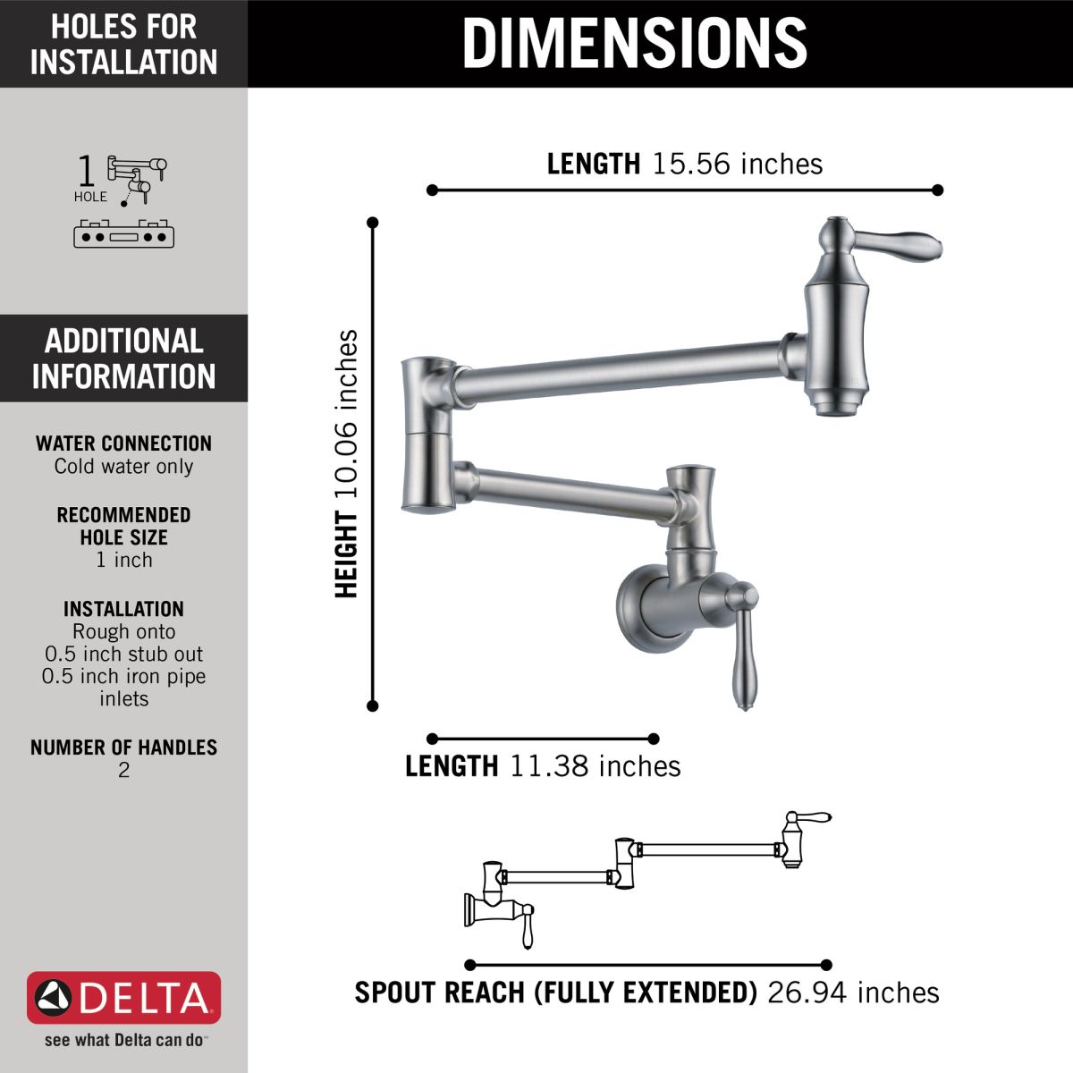DELTA Other Traditional Wall Mount Pot Filler — Arctic Stainless