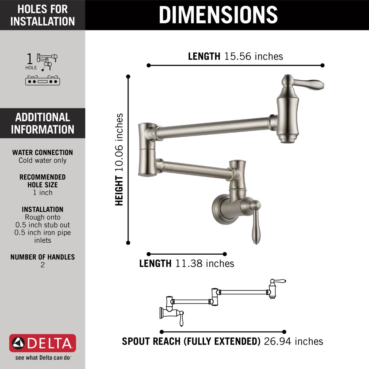 DELTA Other Traditional Wall Mount Pot Filler — Stainless