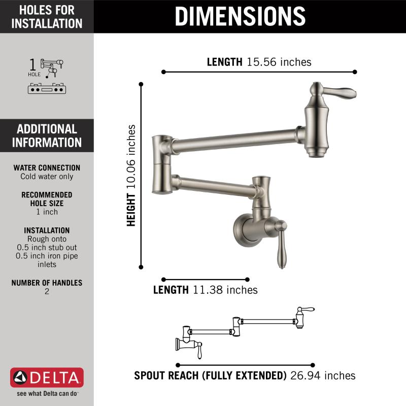 DELTA Other Traditional Wall Mount Pot Filler — Stainless