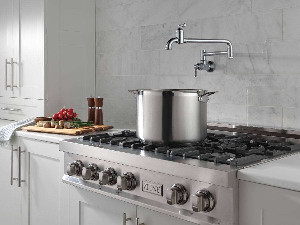 DELTA Broderick Wall Mount Pot Filler — Arctic Stainless