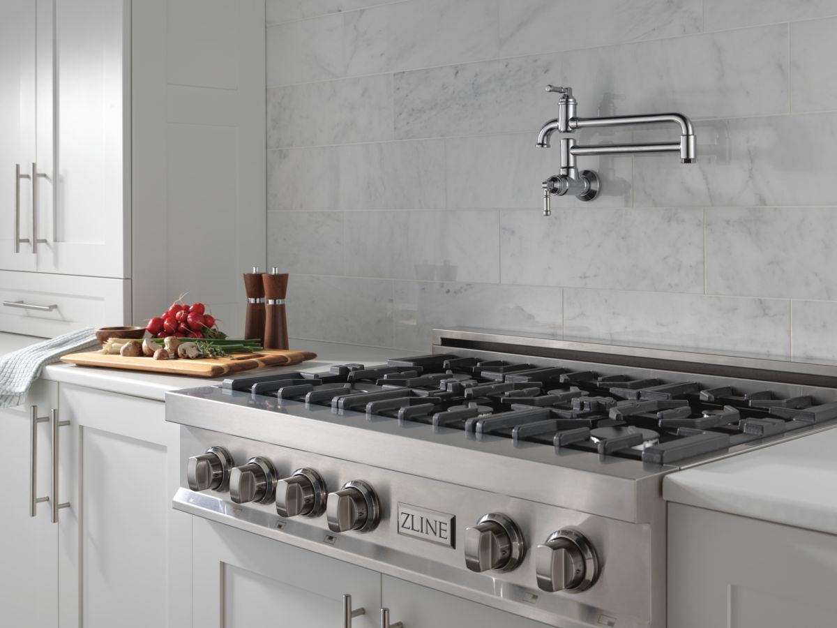 DELTA Broderick Wall Mount Pot Filler — Arctic Stainless