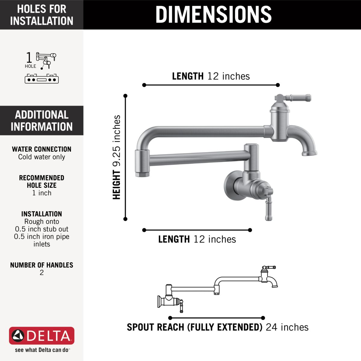 DELTA Broderick Wall Mount Pot Filler — Arctic Stainless