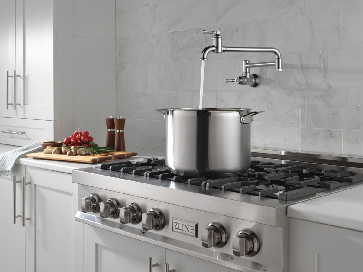 DELTA Broderick Wall Mount Pot Filler — Arctic Stainless