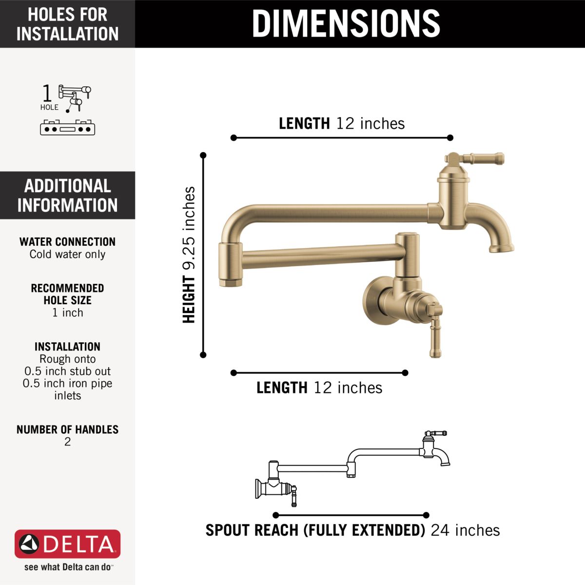 DELTA Broderick Wall Mount Pot Filler — Champagne Bronze