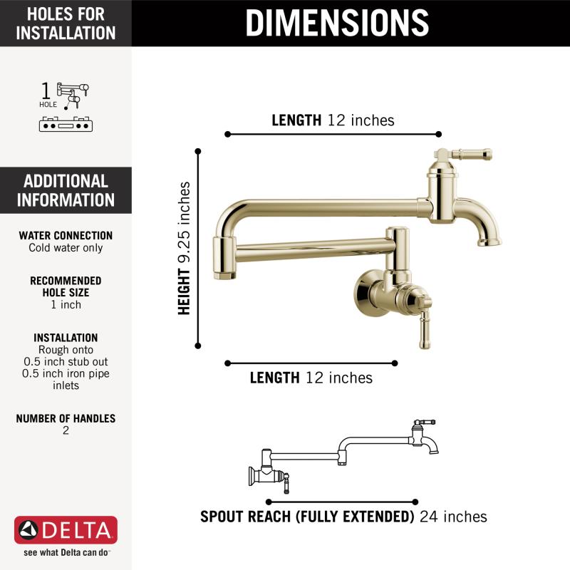 DELTA Broderick Wall Mount Pot Filler — Polished Nickel