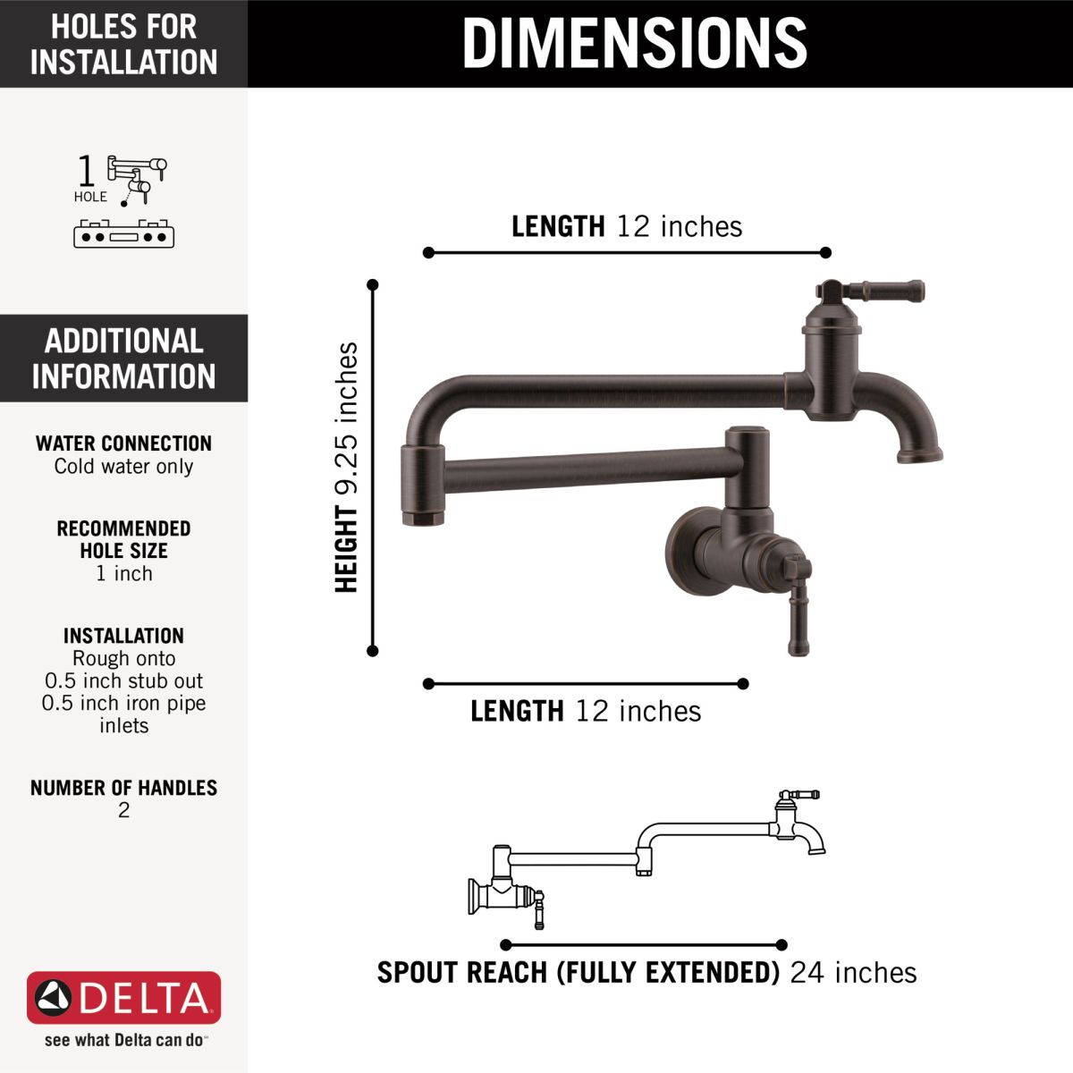 DELTA Broderick Wall Mount Pot Filler — Venetian Bronze