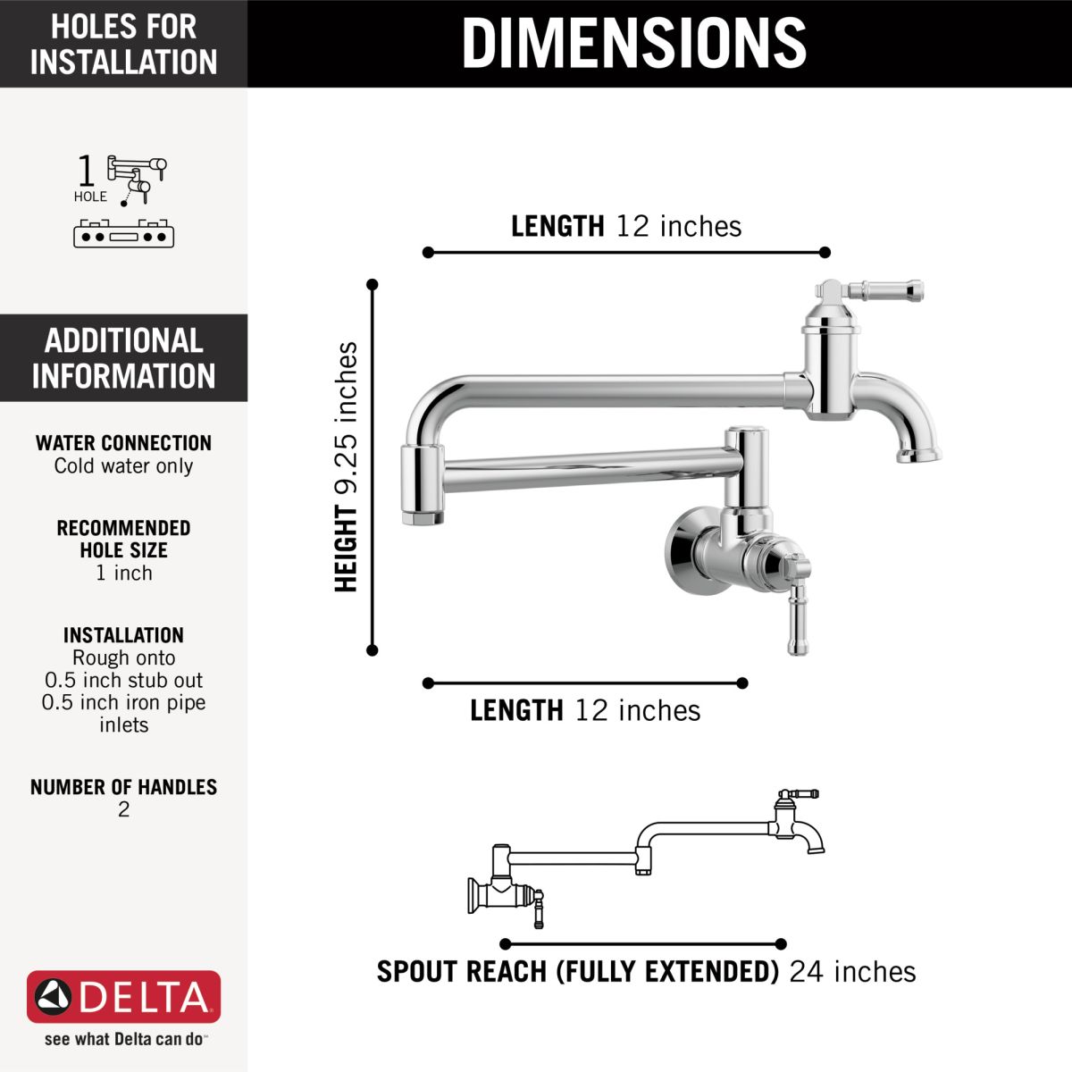 DELTA Broderick Wall Mount Pot Filler — Chrome