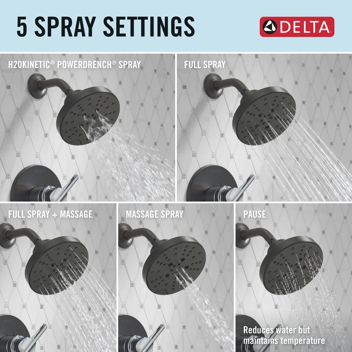 DELTA Nicoli Monitor 14 Series H2Okinetic Shower — Matte Black / Chrome