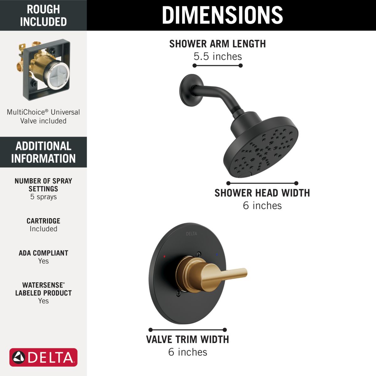 DELTA Nicoli Monitor 14 Series H2Okinetic Shower — Matte Black / Champagne Bronze