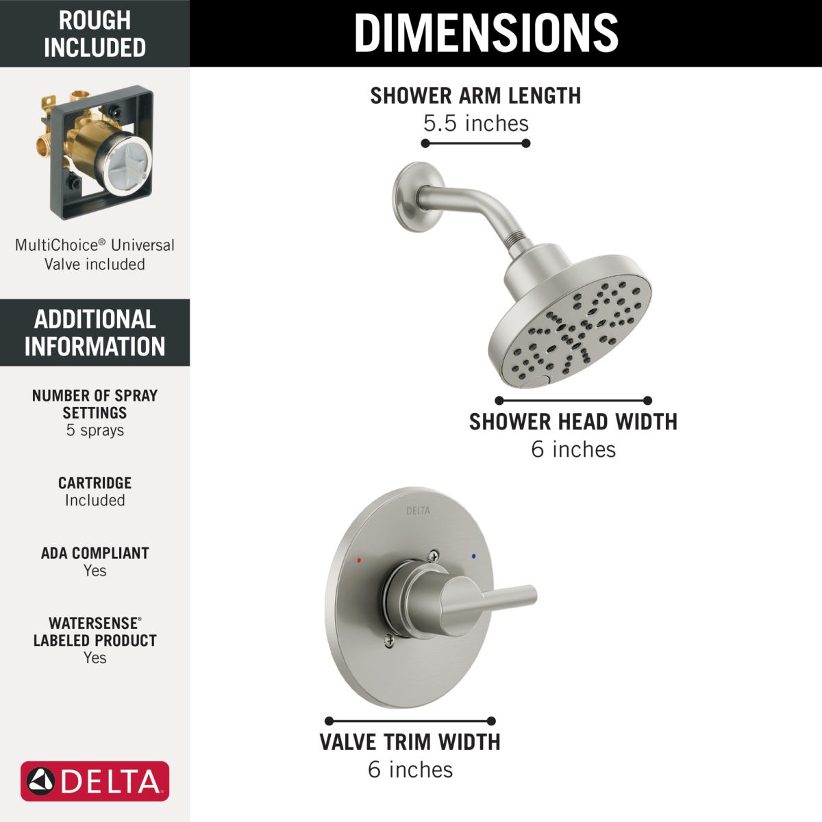 DELTA Nicoli Monitor 14 Series H2Okinetic Shower — Stainless