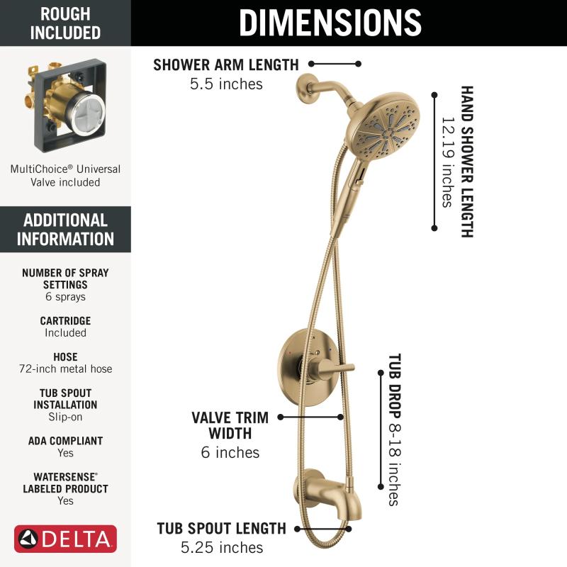 DELTA Nicoli Monitor 14 Series Tub and Shower with SureDock Hand Shower — Champagne Bronze