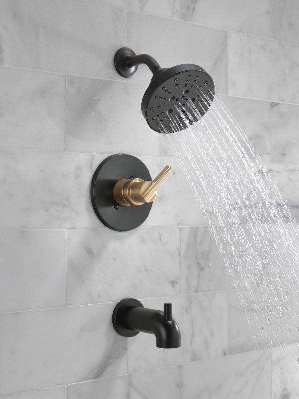 DELTA Nicoli Monitor 14 Series H2Okinetic Tub and Shower — Matte Black / Champagne Bronze