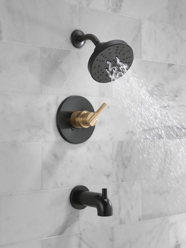 DELTA Nicoli Monitor 14 Series H2Okinetic Tub and Shower — Matte Black / Champagne Bronze