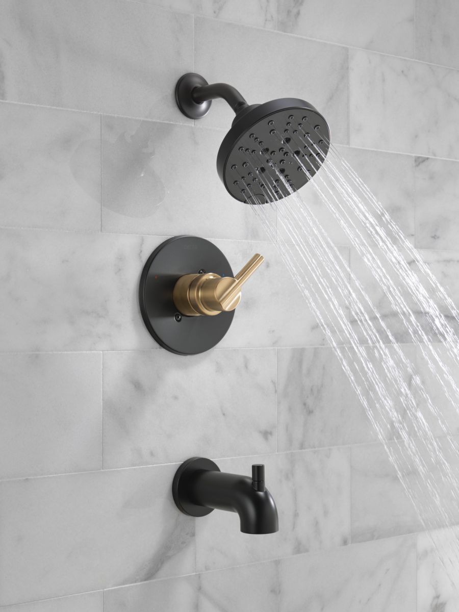 DELTA Nicoli Monitor 14 Series H2Okinetic Tub and Shower — Matte Black / Champagne Bronze