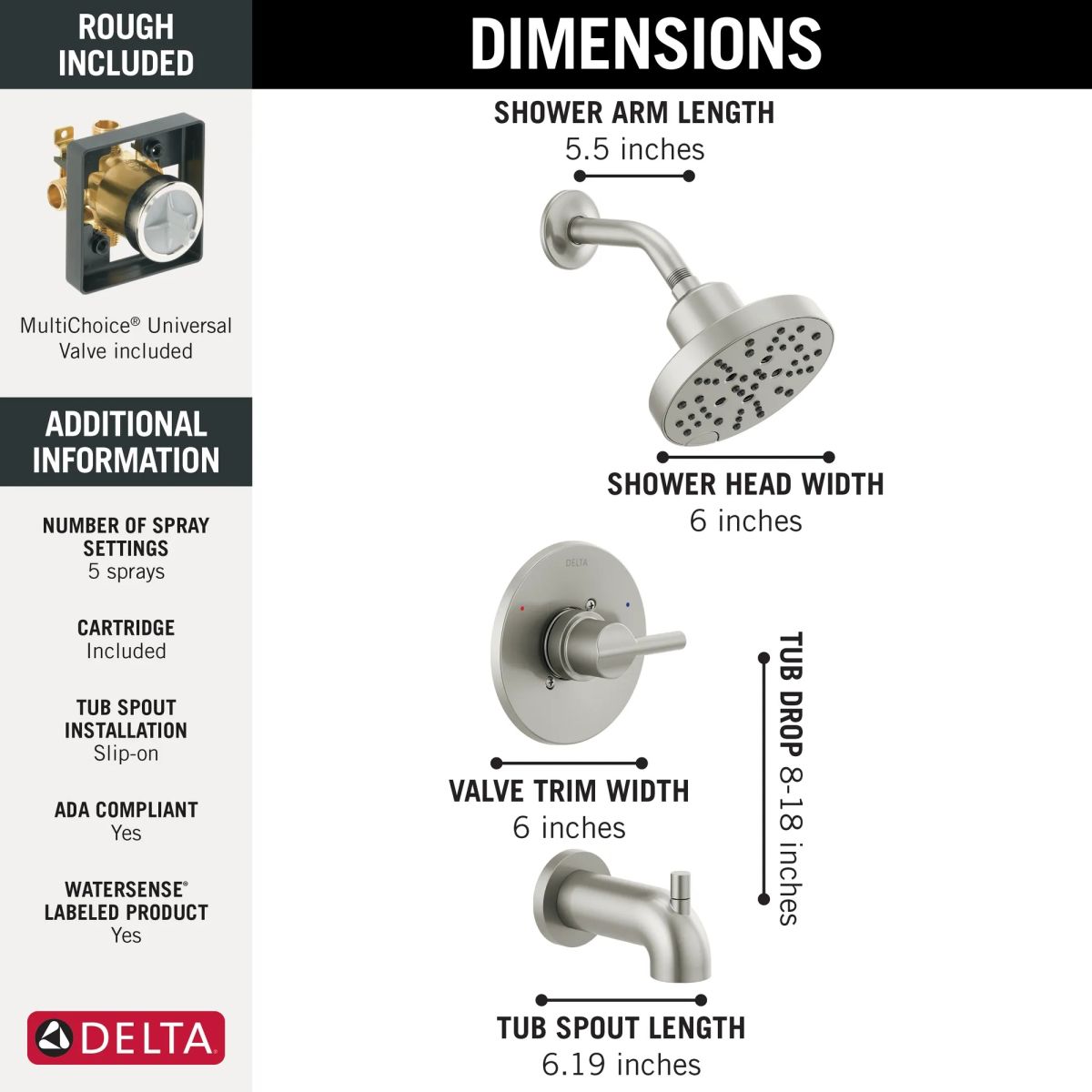 DELTA Nicoli Monitor 14 Series H2Okinetic Tub and Shower — Stainless