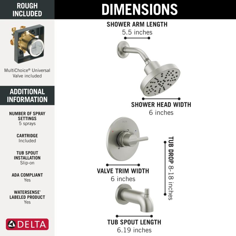 DELTA Nicoli Monitor 14 Series H2Okinetic Tub and Shower — Stainless