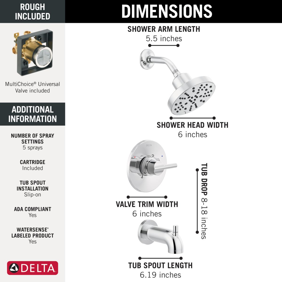 DELTA Nicoli Monitor 14 Series H2Okinetic Tub and Shower — Chrome