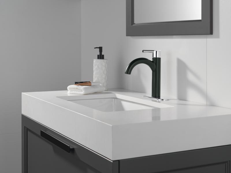 DELTA Nicoli Single Handle Bathroom Faucet — Matte Black / Chrome