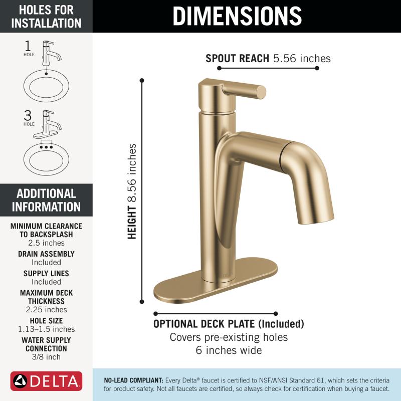 DELTA Nicoli Single Handle Pull-Down Bathroom Faucet — Champagne Bronze