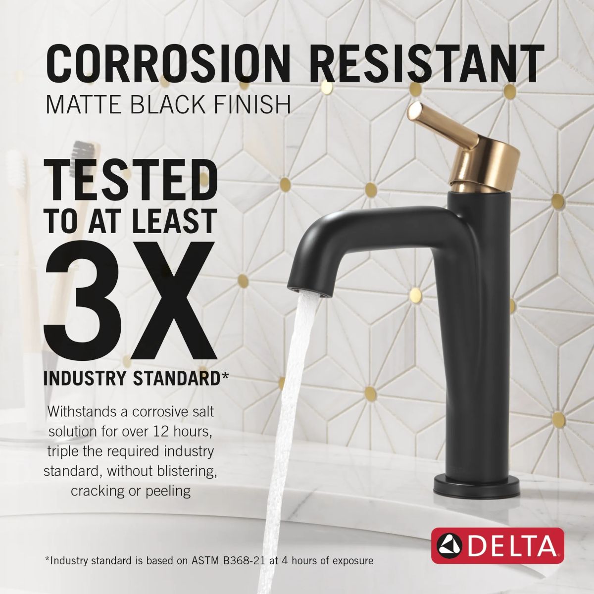 DELTA Nicoli Single Handle Bathroom Faucet — Matte Black / Champagne Bronze