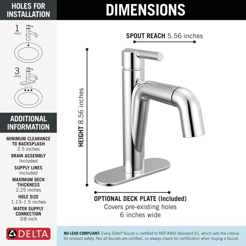 DELTA Nicoli Single Handle Pull-Down Bathroom Faucet — Chrome