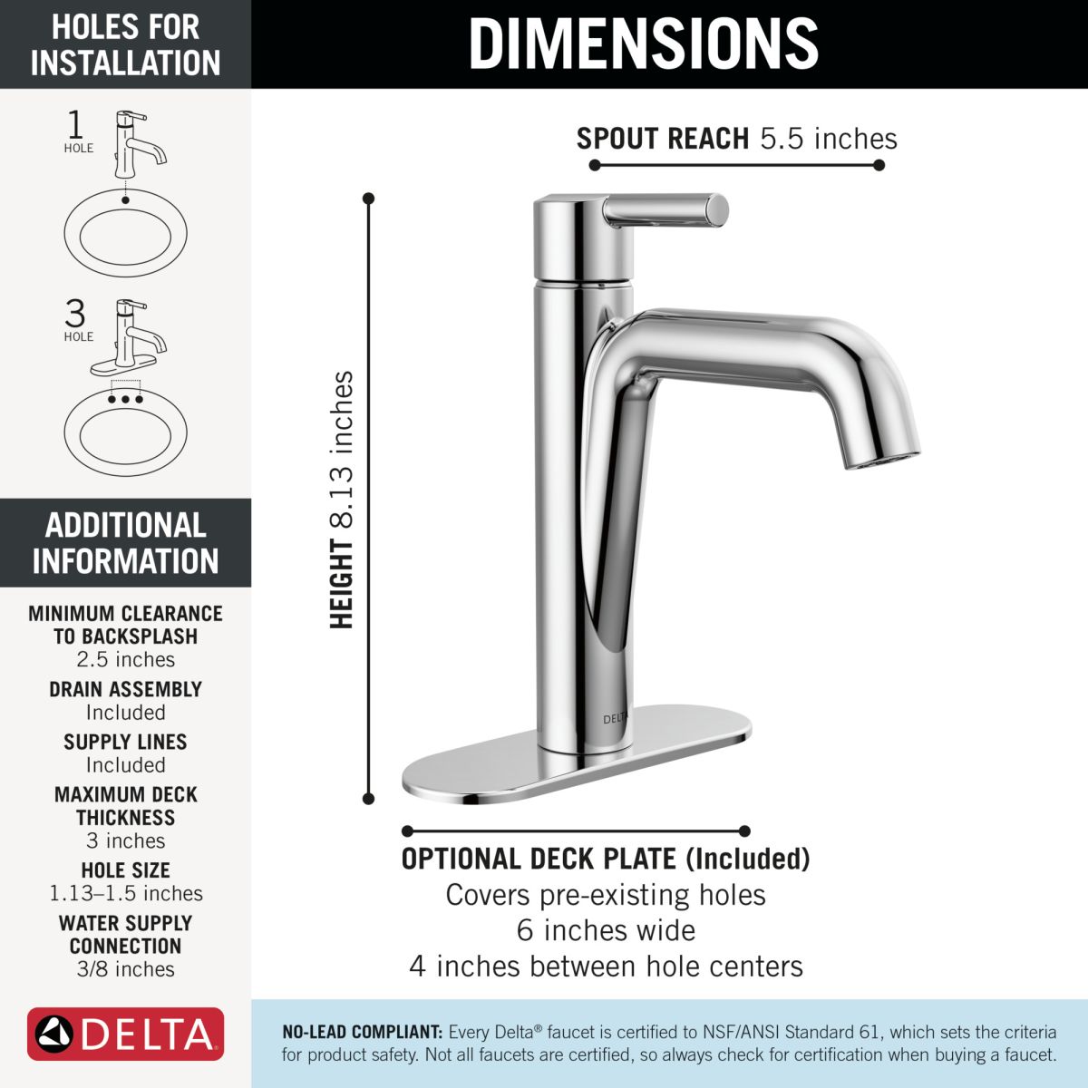 DELTA Nicoli Single Handle Bathroom Faucet — Chrome