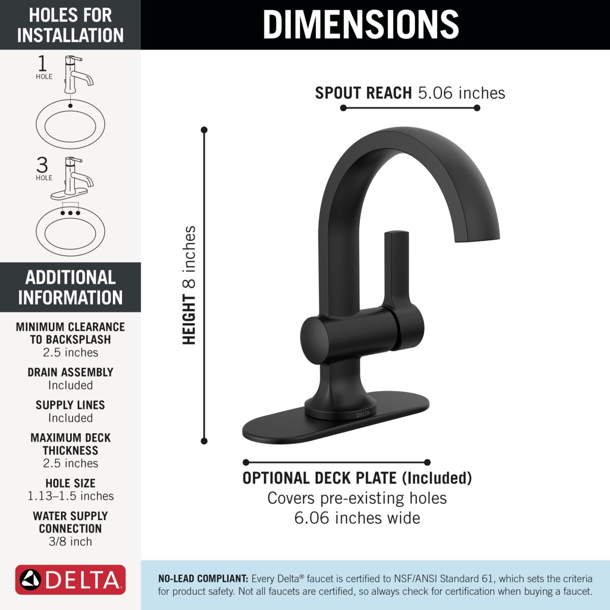 DELTA Albion  Single Handle Bathroom Faucet — Matte Black