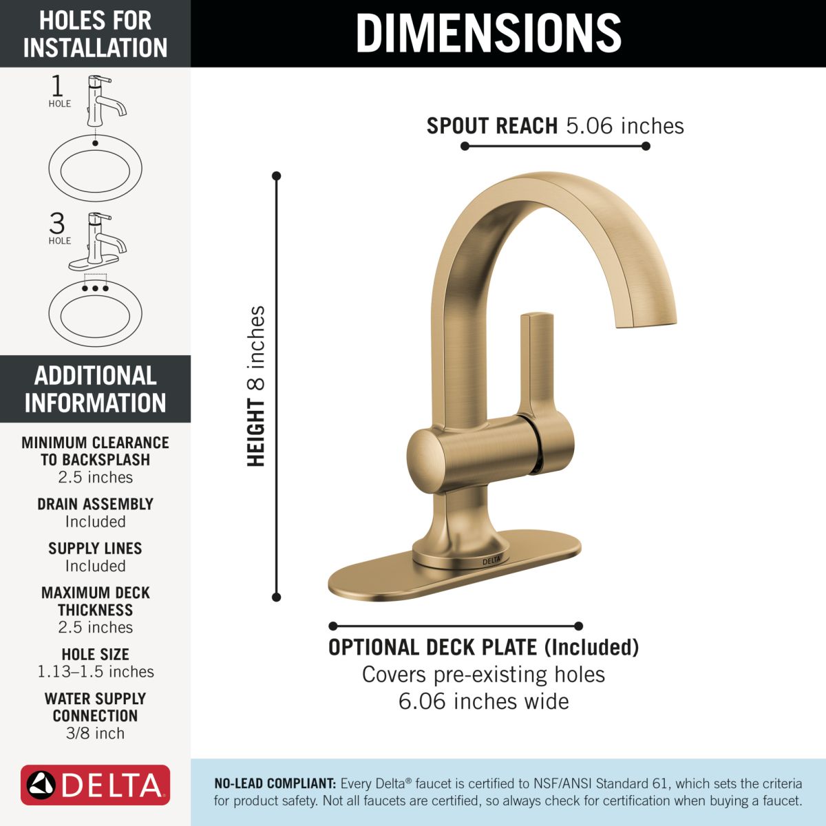DELTA Albion  Single Handle Bathroom Faucet — Champagne Bronze