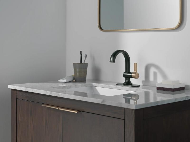 DELTA Albion  Single Handle Bathroom Faucet — Matte Black / Champagne Bronze