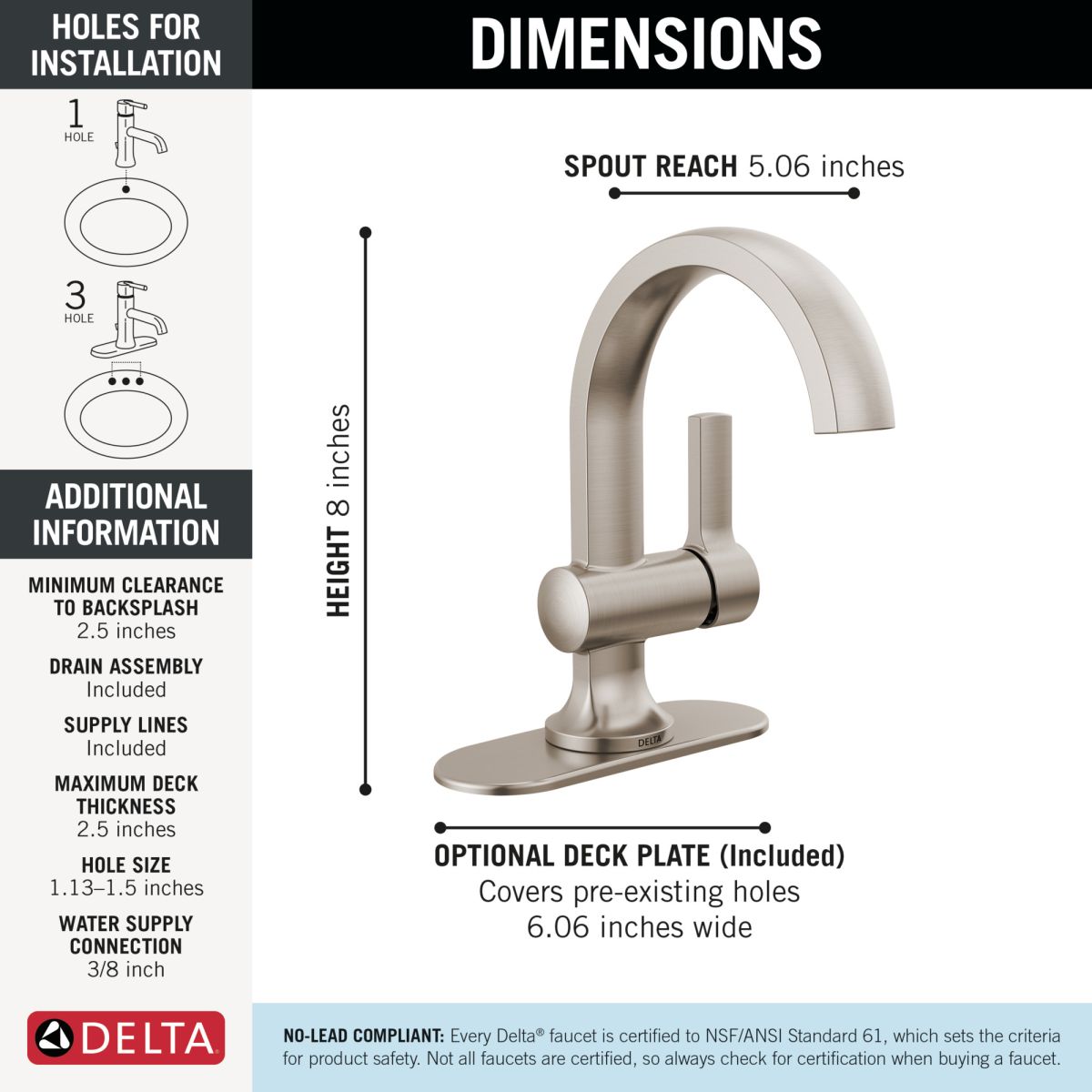 DELTA Albion  Single Handle Bathroom Faucet — Spotshield Brushed Nickel