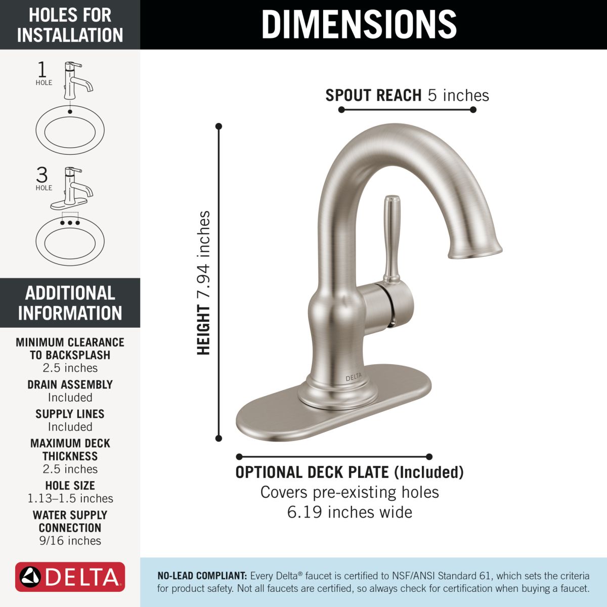 DELTA Roe Single Handle Bathroom Faucet — Stainless