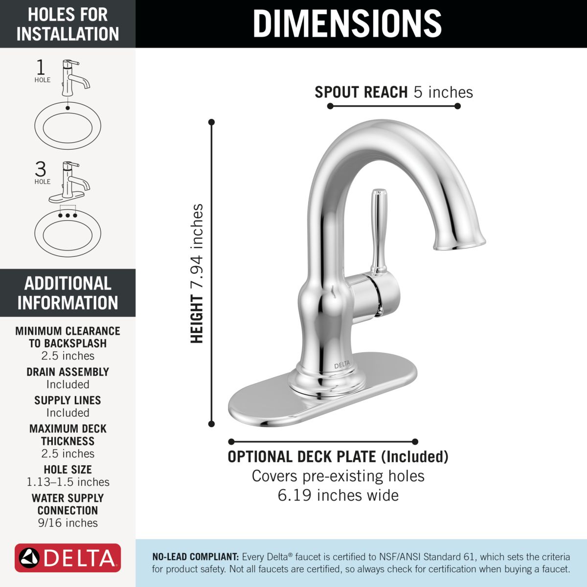 DELTA Roe Single Handle Bathroom Faucet — Chrome