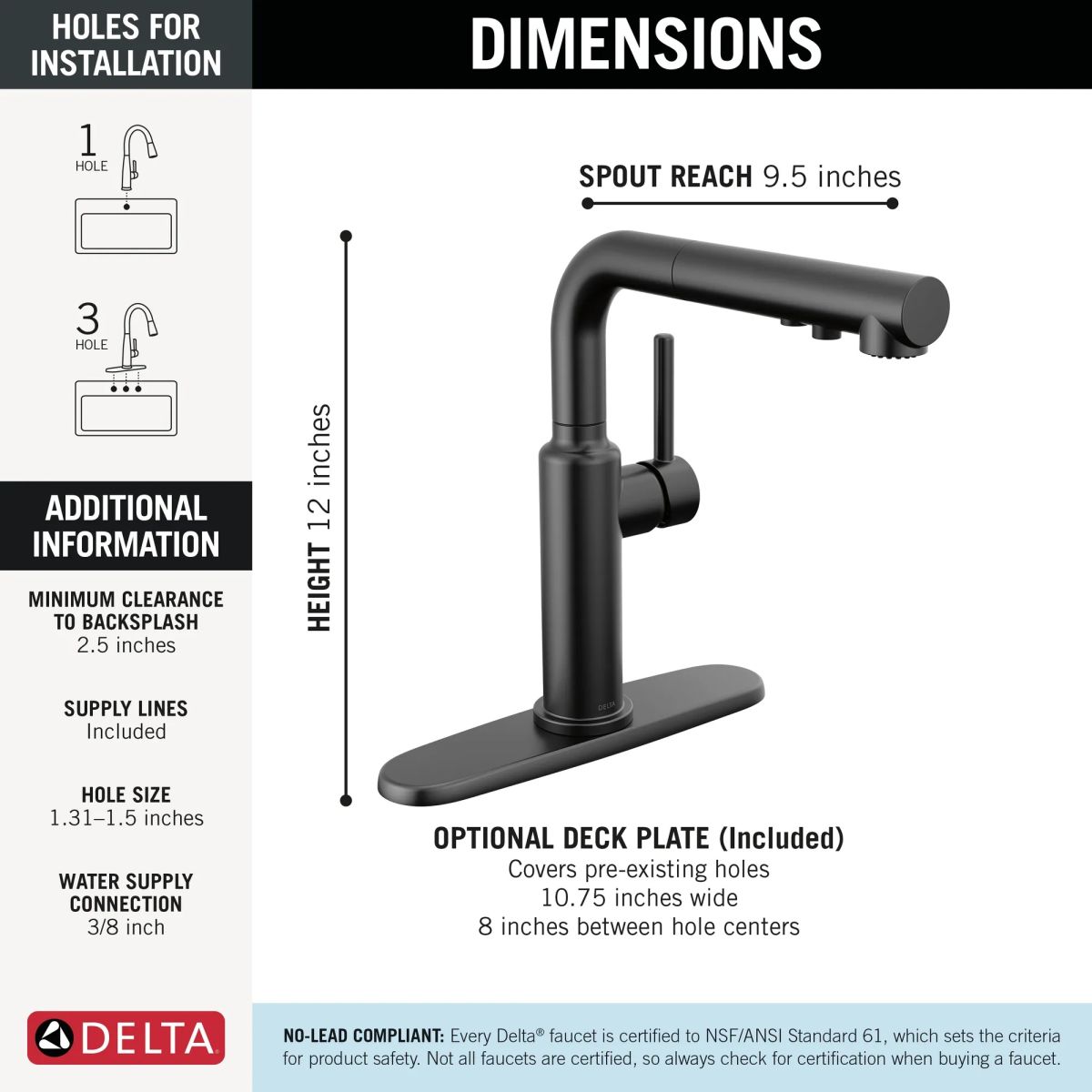 DELTA Daneri Single Handle Pull-Out Kitchen Faucet — Matte Black