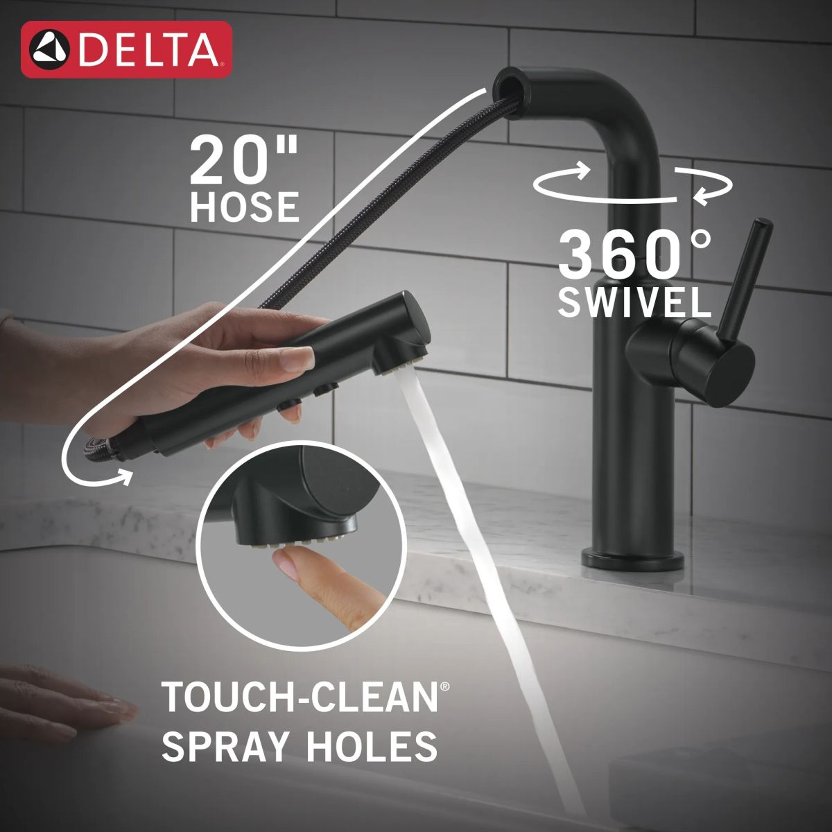 DELTA Daneri Single Handle Pull-Out Kitchen Faucet — Matte Black