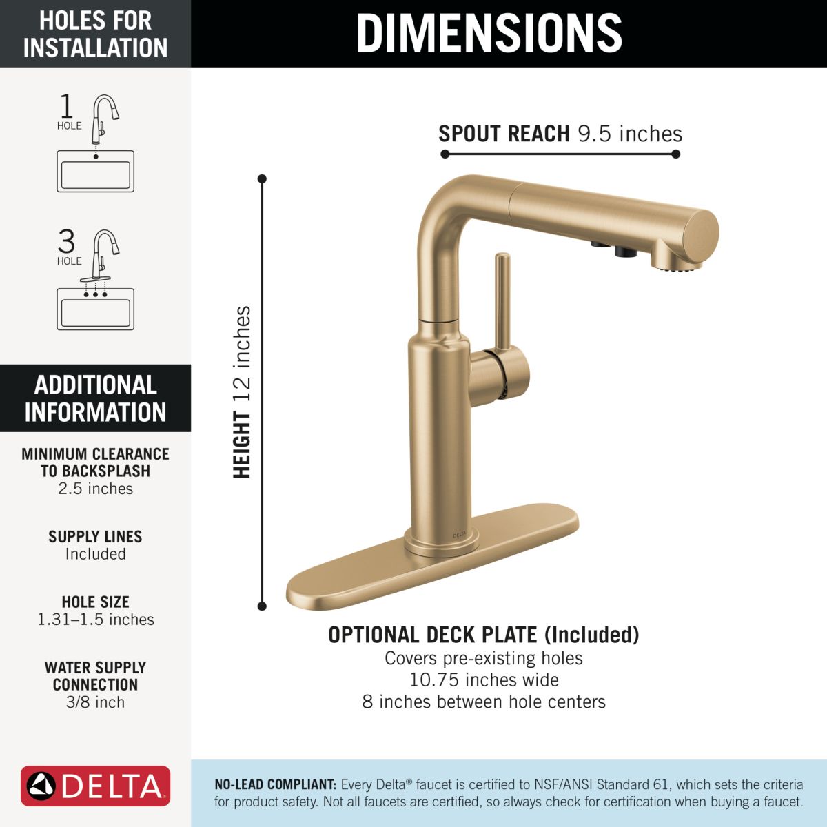 DELTA Daneri Single Handle Pull-Out Kitchen Faucet — Champagne Bronze