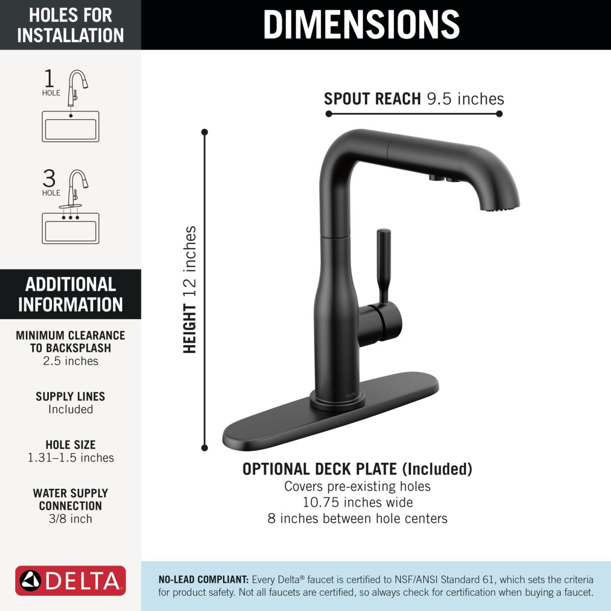 DELTA Almari Single Handle Pull-Out Kitchen Faucet — Matte Black