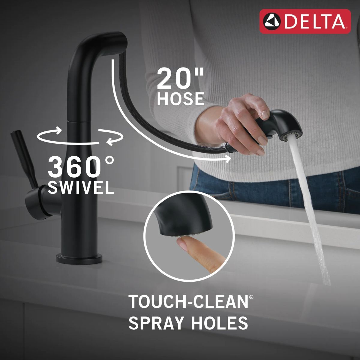 DELTA Almari Single Handle Pull-Out Kitchen Faucet — Matte Black