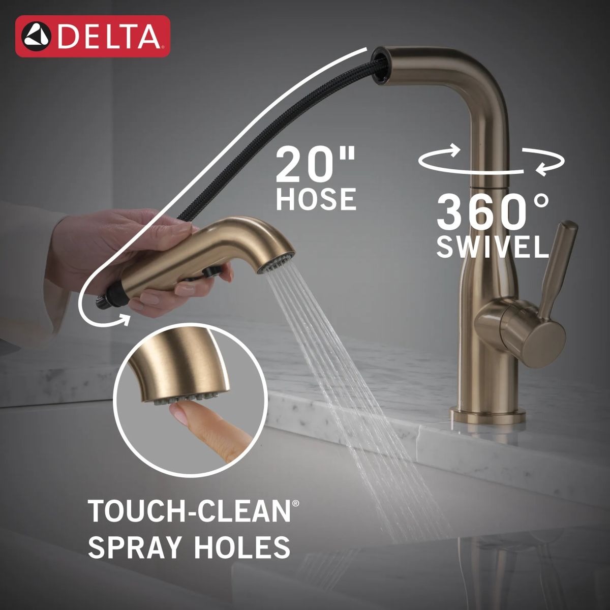 DELTA Almari Single Handle Pull-Out Kitchen Faucet — Champagne Bronze