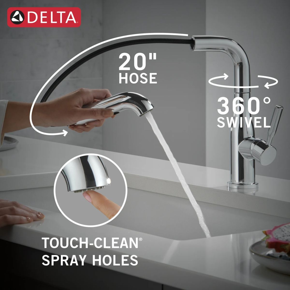 DELTA Almari Single Handle Pull-Out Kitchen Faucet — Chrome