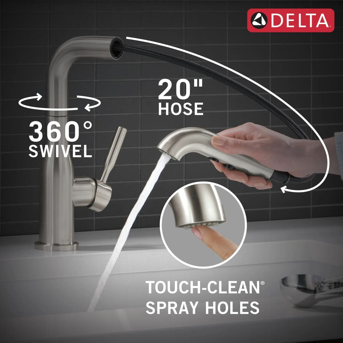DELTA Almari Single Handle Pull-Out Kitchen Faucet — Stainless