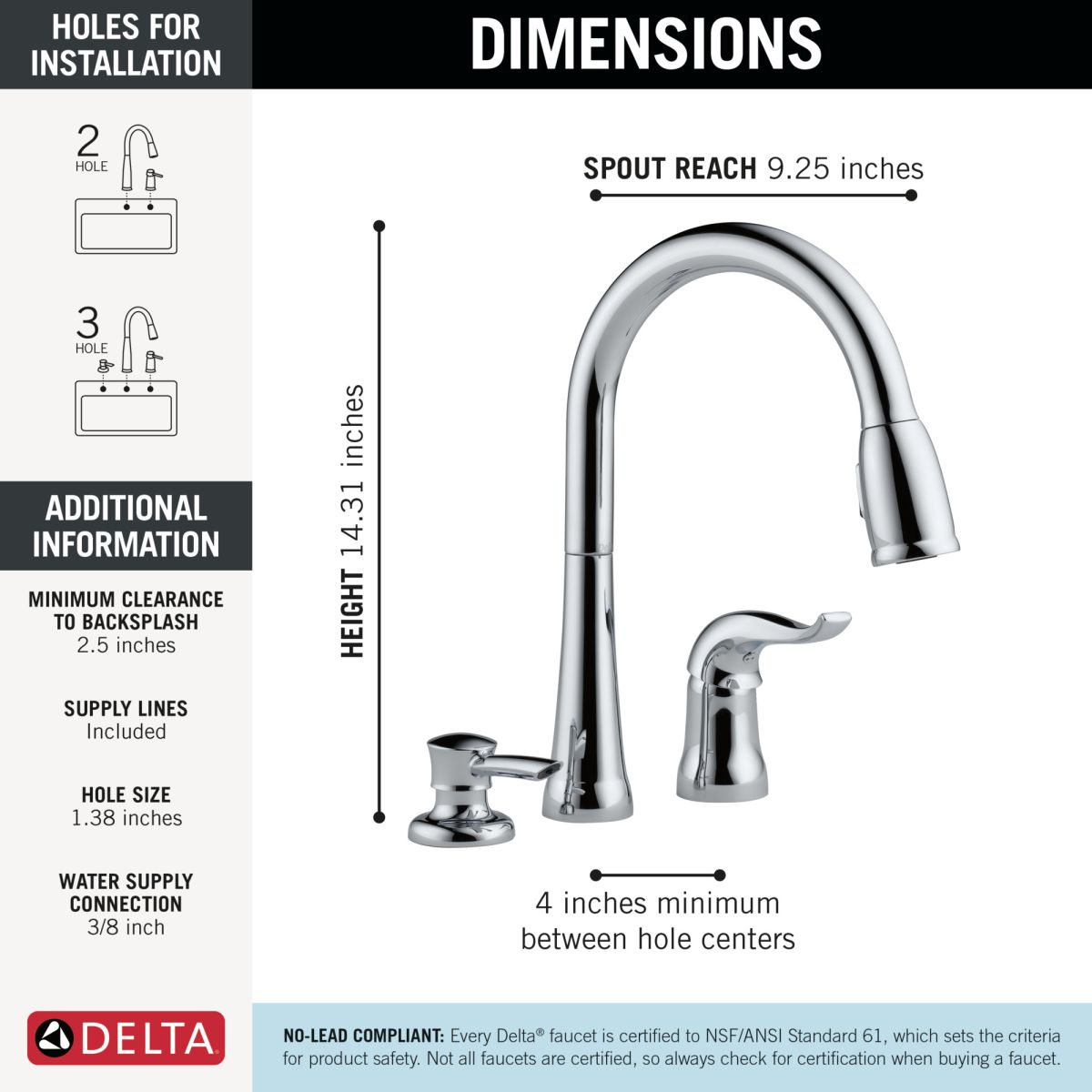 DELTA Kate Single Handle Pull-Down Kitchen Faucet with Soap Dispenser — Chrome