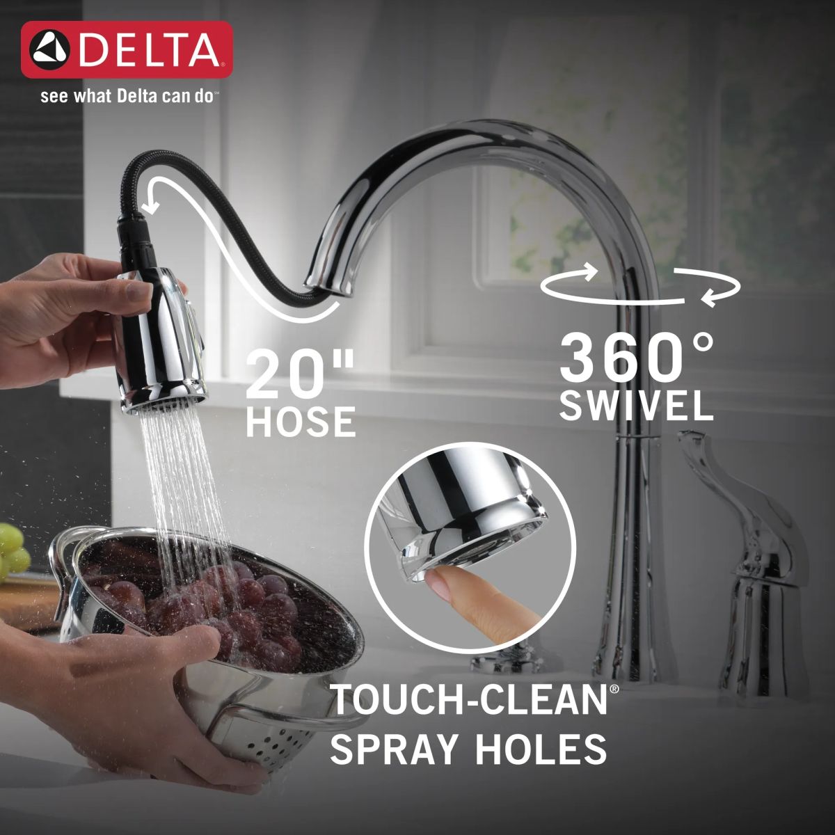 DELTA Kate Single Handle Pull-Down Kitchen Faucet with Soap Dispenser — Chrome