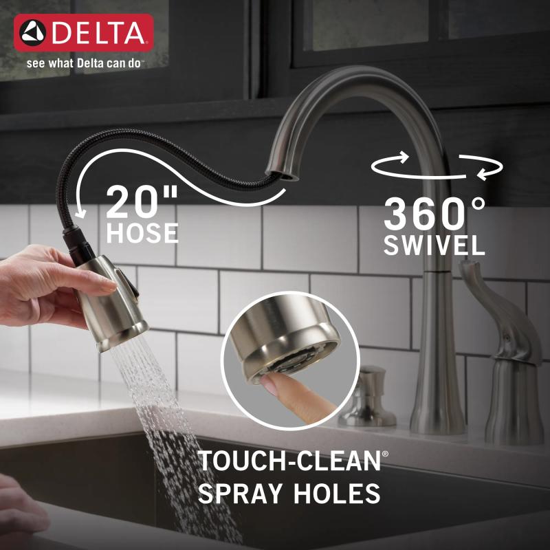 DELTA Kate Single Handle Pull-Down Kitchen Faucet with Soap Dispenser — Stainless
