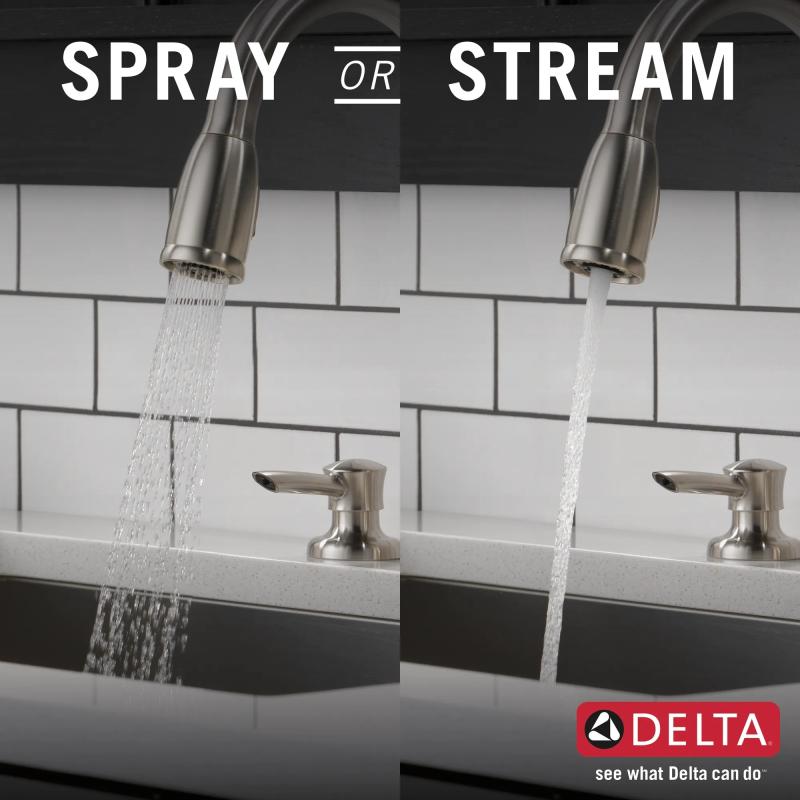 DELTA Kate Single Handle Pull-Down Kitchen Faucet with Soap Dispenser — Stainless