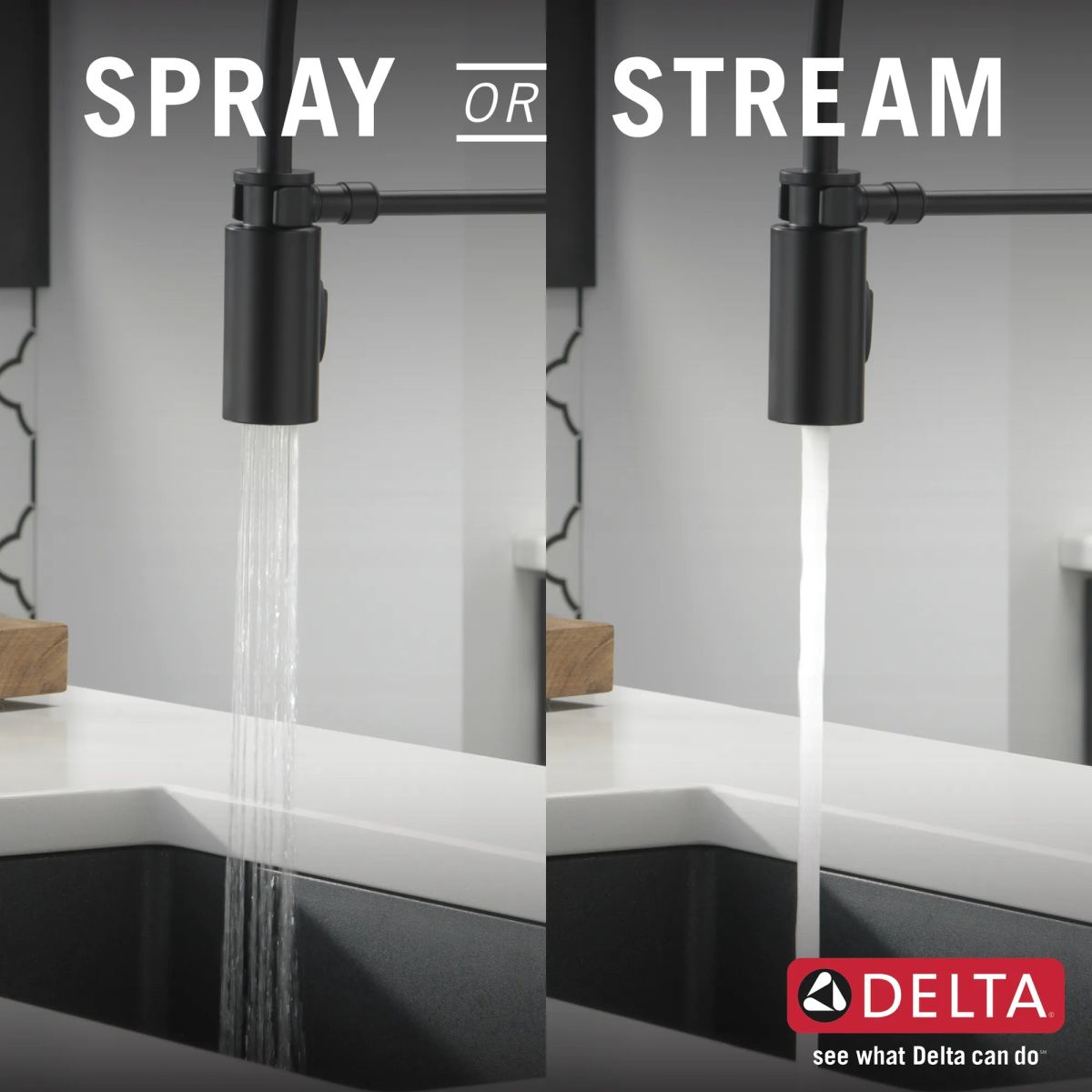 DELTA Antoni Single-Handle Pull-Down Spring Kitchen Faucet — Matte Black
