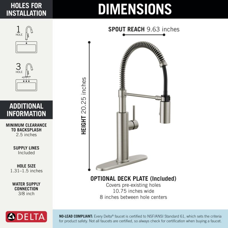 DELTA Antoni Single-Handle Pull-Down Spring Kitchen Faucet — Spotshield Stainless
